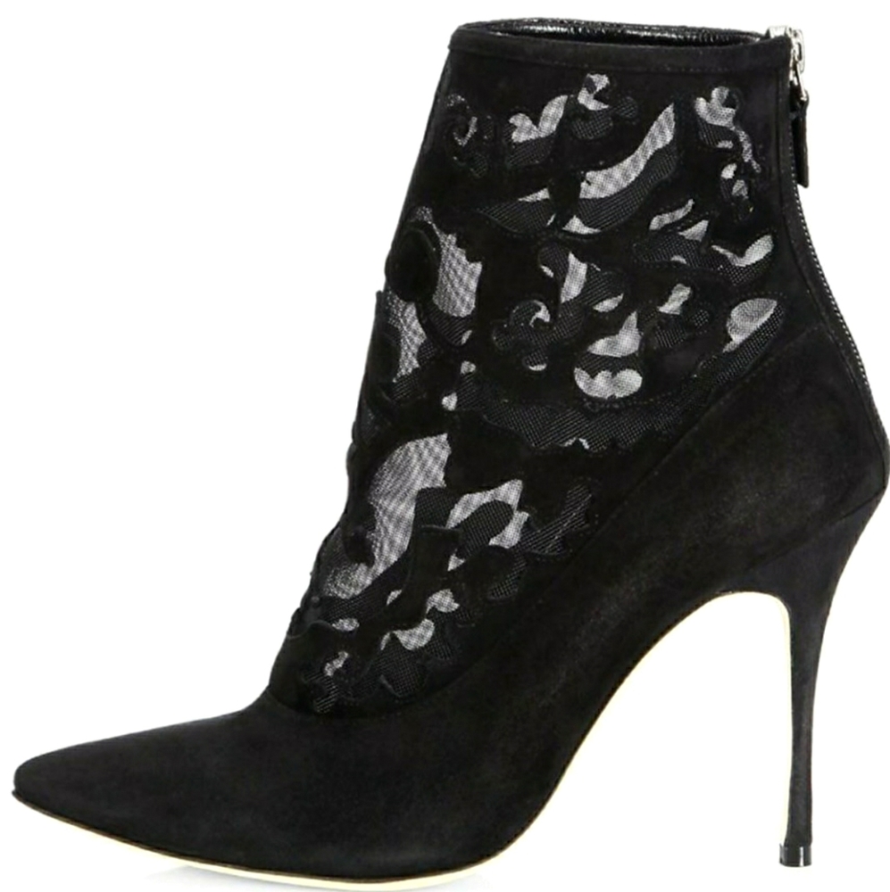 100% Authentic Manolo Blahnik Suede Mesh Booties